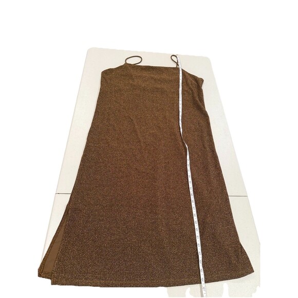 NEW H&M Dress Womens XL Brown/Bronze Spaghetti Strap Slit Shimmer Stretch Adjust - Picture 4 of 6